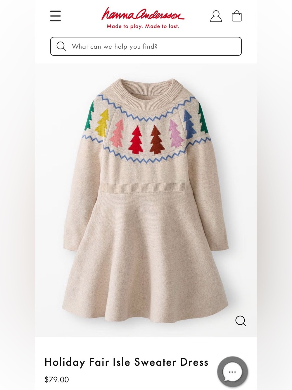 Hannah Anderson Holiday Fair Isle Girl Sweater Dress 2T Oat Hthr Christmas Trees